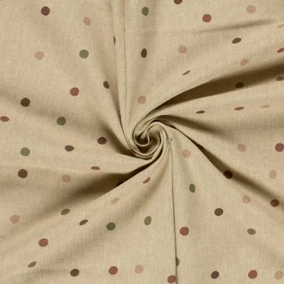 Tissu Toile de Coton recyclé aspect Lin digital Albert pois Multicolore sur fond Naturel - Par 10 cm