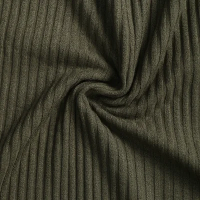 Tissu Jersey Viscose côtelé Lino uni Vert kaki - Par 10 cm