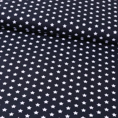 Tissu Coton Imprimé Etoiles 9 mm Blanches sur fond Bleu Marine  - Par 10 cm