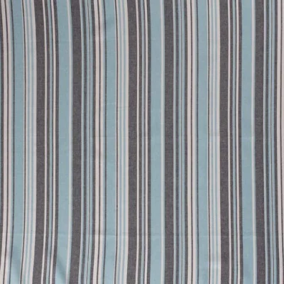 Tissu Viscose lin Rayures turquoise et grises sur fond Blanc - Par 10 cm