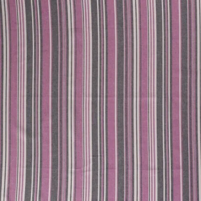 Tissu Viscose lin Rayures rose et grises sur fond Blanc - Par 10 cm