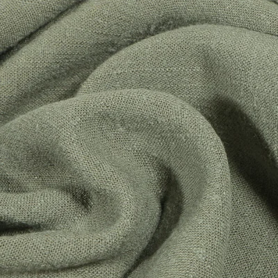 Tissu Viscose Lin lavé uni Vert kaki - Par 10 cm