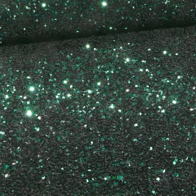 Tissu Sequins épais extensible Vert foncé - Par 10 cm