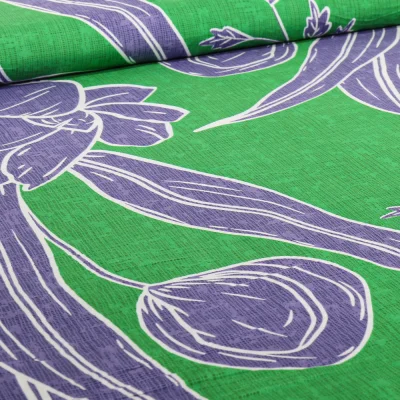 Tissu Viscose Hawa violet sur fond Vert - Par 10 cm