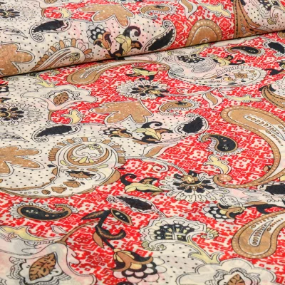 Tissu Mousseline Paisley sur fond Ecru - Par 10 cm