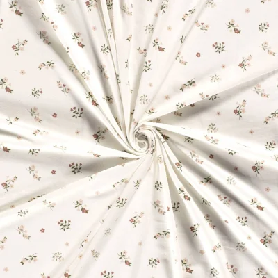 Tissu Jersey Coton imprimé Fleuris Léo sur fond Ecru - Par 10 cm