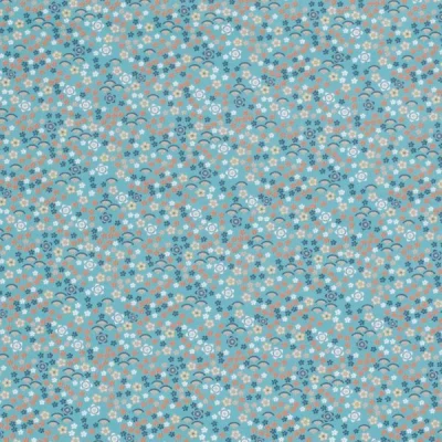 Tissu Coton imprimé Lizzie sur fond Bleu pétrole - Par 10 cm