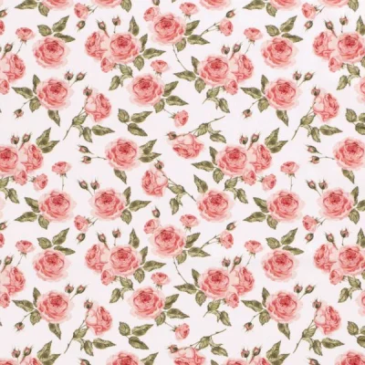 Tissu Coton imprimé Roses Lia sur fond Blanc - Par 10 cm