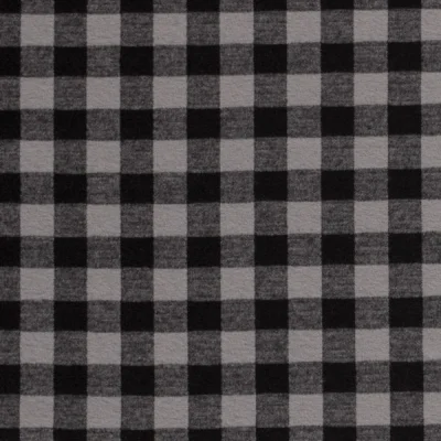 Tissu Maille Jersey toucher flanelle Carreaux sur fond Gris - Par 10 cm