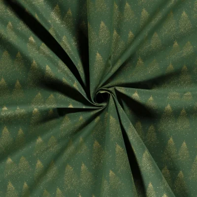 Tissu Popeline de Coton Eloi sapins dorés sur fond Vert - Par 10 cm