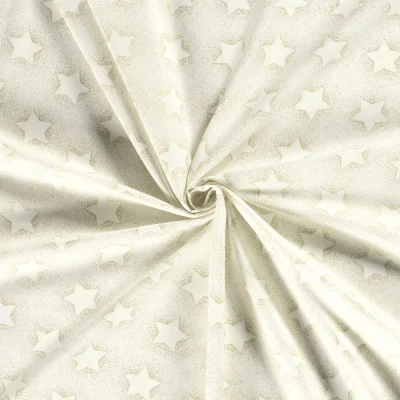 Tissu Popeline de Coton Santa étoiles dorées sur fond Ecru - Par 10 cm