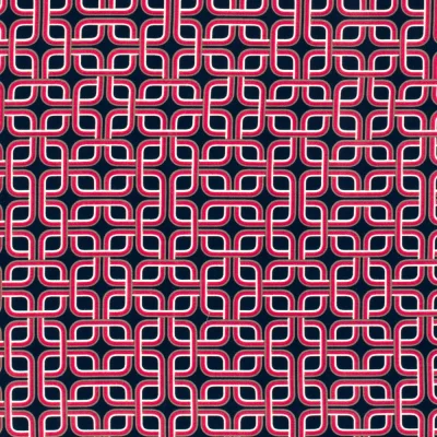 Tissu Viscose Twill motifs abstraits rouge sur fond Bleu marine - Par 10 cm