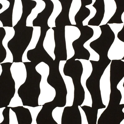 Tissu Crêpe de Viscose motifs abstraits blanc sur fond Noir - Par 10 cm