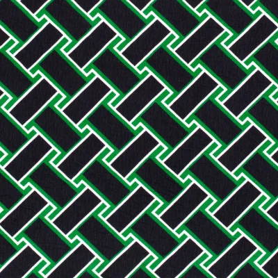 Tissu Crêpe Georgette de Viscose motifs abstraits vert et noir sur fond Blanc - Par 10 cm