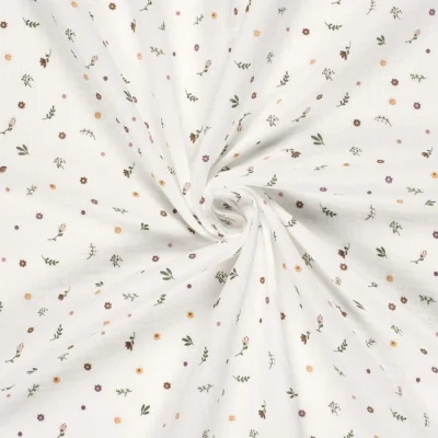 Tissu Double gaze de Coton LittleBird Fleuris sur fond Ecru - Par 10 cm