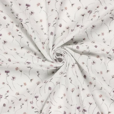 Tissu Double gaze de Coton Fleuris pastel sur fond Ecru - Par 10 cm