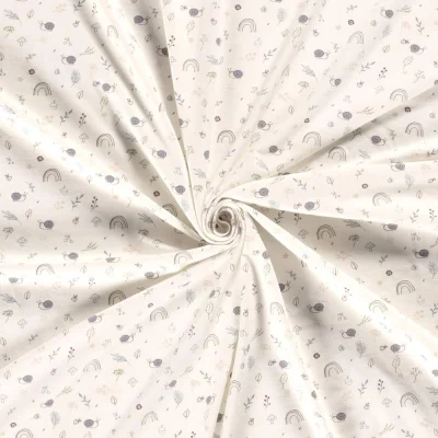 Tissu Jersey Coton imprimé Elio petits escargots sur fond Ecru - Par 10 cm
