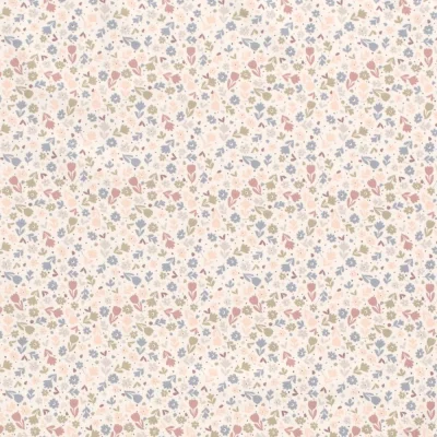 Tissu Jersey Coton Fleurs Louna rose et bleu sur fond Ecru - Par 10 cm