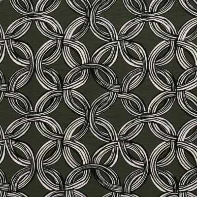 Tissu Crêpe de Viscose Circles abstraits sur fond Vert foncé - Par 10 cm