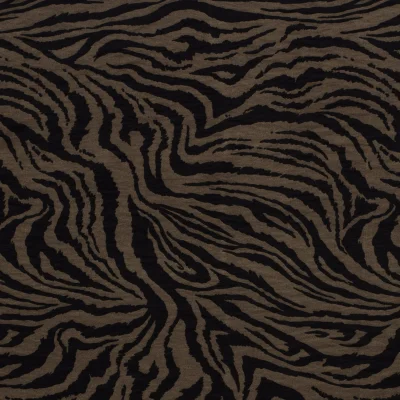 Coupon Tissu Viscose Twill nylon Zébré taupe sur fond Noir - Coupon de 20 cm