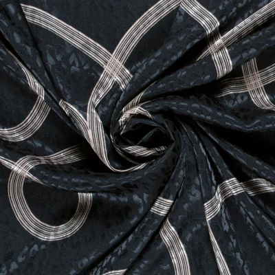 Tissu Satin imprimé Relief léopard sur fond Bleu marine - Par 10 cm