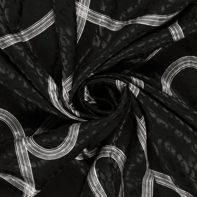 Tissu Satin imprimé Relief léopard sur fond Noir - Par 10 cm