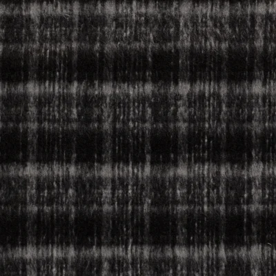 Tissu Jacquard Laine mélangé Carreaux sur fond Noir - Par 10 cm