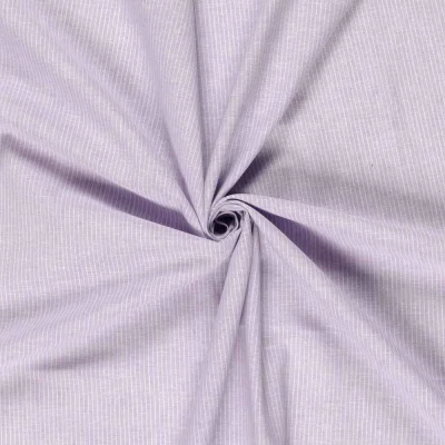 Tissu Chambray Lin coton Small stripes sur fond Lilas - Par 10 cm