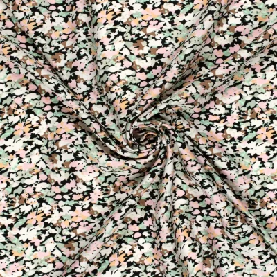Tissu Crêpe de Viscose fleurs Lia sur fond Bleu marine - Par 10 cm