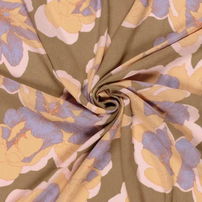 Tissu Crêpe de Viscose Rosinae sur fond Taupe - Par 10 cm