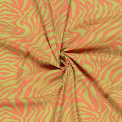 Tissu Coton extensible Psyché Pop vert sur fond Orange - Par 10 cm