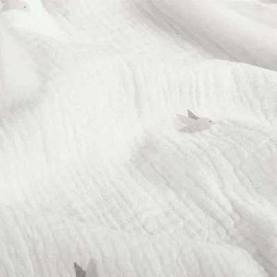 Tissu Double gaze de Coton Petits oiseaux gris sur fond Blanc - Par 10 cm
