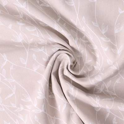 Tissu Popeline de Coton  feuilles Alexia sur fond Beige sable - Par 10 cm