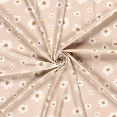 Tissu Maillot de bain UPF50 recyclé Fleuris sur fond Rose pâle - Par 10 cm