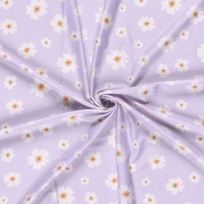Tissu Maillot de bain UPF50 recyclé Fleuris sur fond Lilas - Par 10 cm