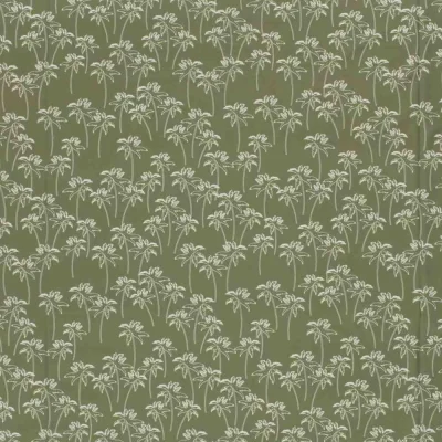 Tissu Lycra maillot de bain palmiers Bahama blancs sur fond Vert kaki - Par 10 cm