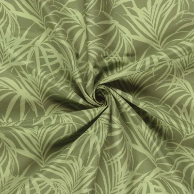Tissu Short de bain déperlant recyclé Feuillage sur fond Vert olive - Par 10 cm