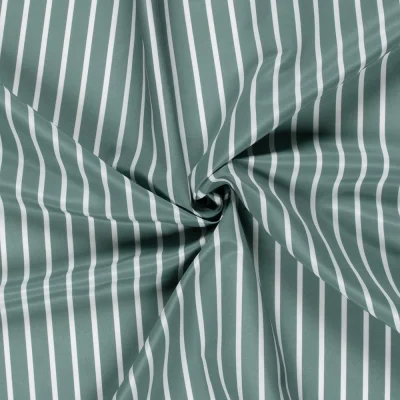 Tissu Short de bain déperlant recyclé Rayé blanc sur fond Bleu acier - Par 10 cm