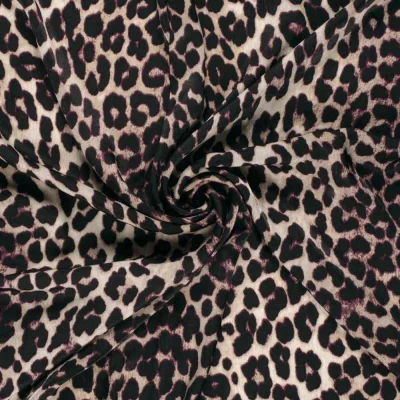 Tissu Satin Velvet Esmera léopard Noir sur fond Beige - Par 10 cm