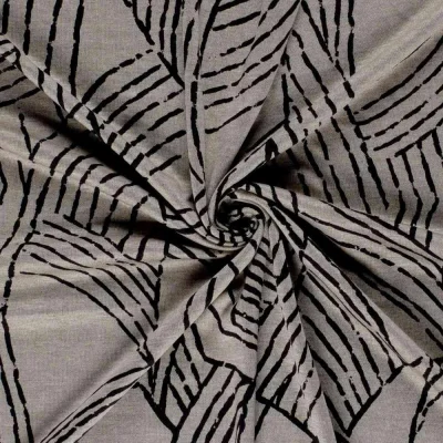 Tissu Jersey Viscose Zénaïde nervures Noires sur fond Grège - Par 10 cm