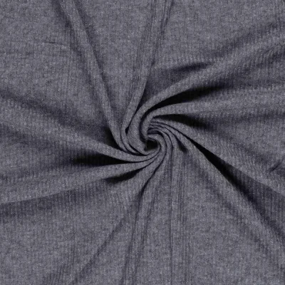 Tissu Maille côtelé Céliane uni  pailleté  Bleu ardoise - Par 10 cm