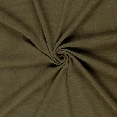 Tissu Jersey maille lourde Stefi gratté uni Vert kaki - Par 10 cm