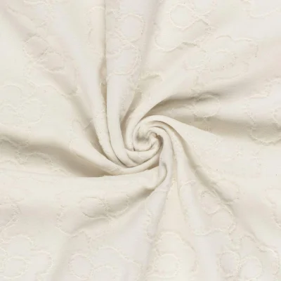 Tissu Jacquard maille lourde Chloé Fleuris sur fond Blanc cassé - Par 10 cm