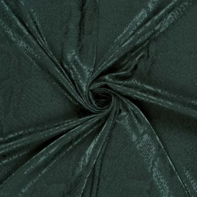 Tissu Jacquard satiné aspect  serpent sur fond Vert foncé - Par 10 cm