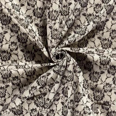 Tissu Jersey Milano Lace Fleuris sur fond Crème - Par 10 cm