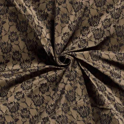 Tissu Jersey Milano Lace Fleuris sur fond Camel - Par 10 cm