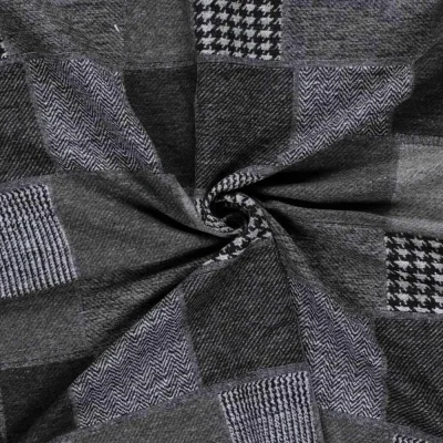 Tissu Jacquard  Motifs Patchwork sur fond Gris foncé - Par 10 cm