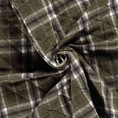 Tissu Tartan touché laine envers doudoune Storia Carreaux sur fond Vert foncé - Par 10 cm