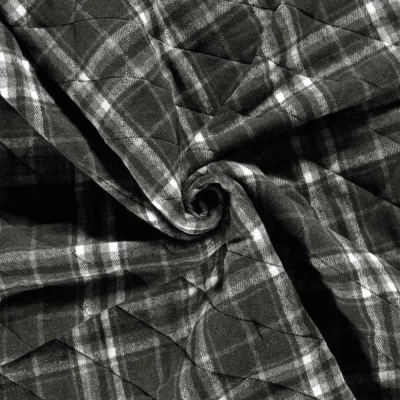 Tissu Tartan touché laine envers doudoune Storia Carreaux sur fond Gris foncé - Par 10 cm