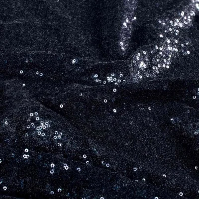 Tissu Sequins Galaxia extensible uni Bleu nuit - Par 10 cm